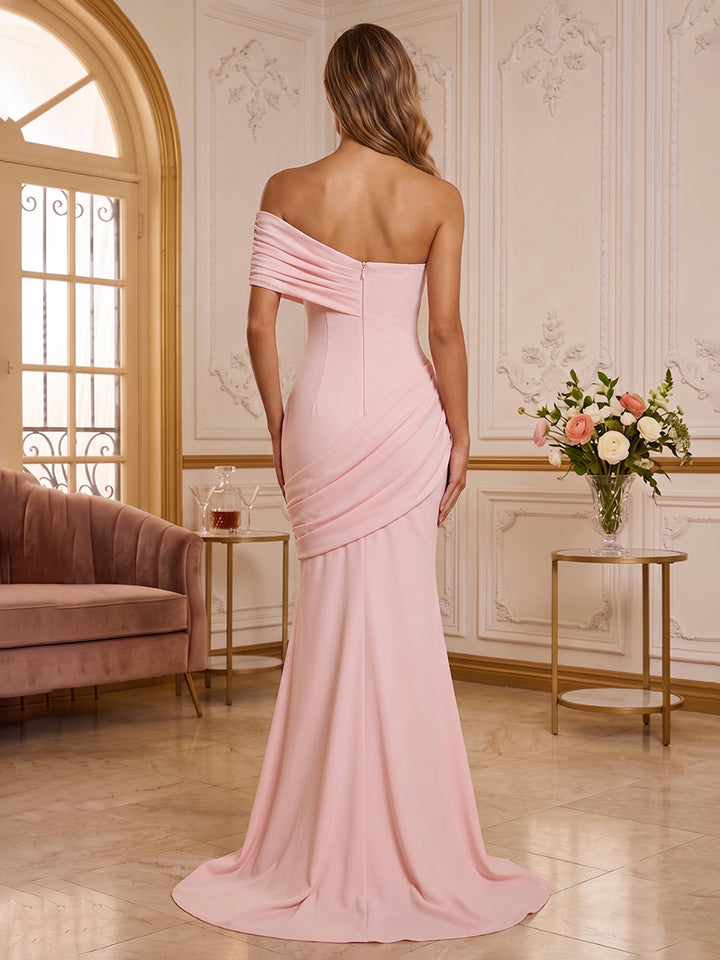 Chiffon A Line One Shoulder Ruffles  Formal Dresses