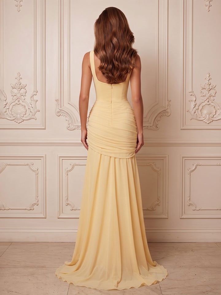 Chiffon A Line Square Neck Corset Waist  Formal Dresses