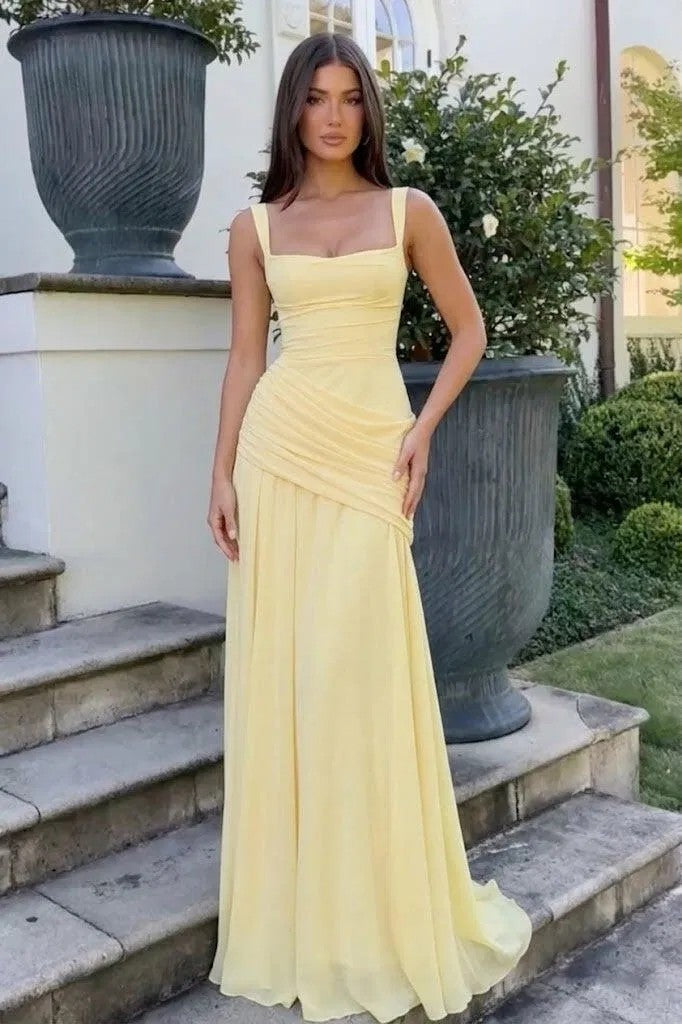 Chiffon A Line Square Neck Corset Waist  Formal Dresses
