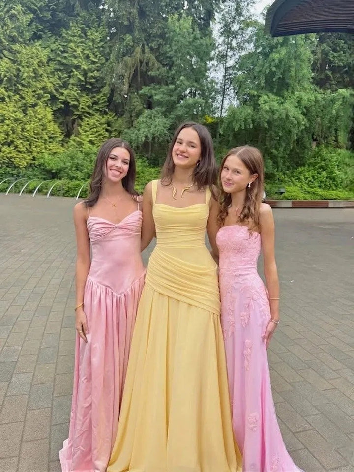 Chiffon A Line Square Neck Corset Waist  Formal Dresses