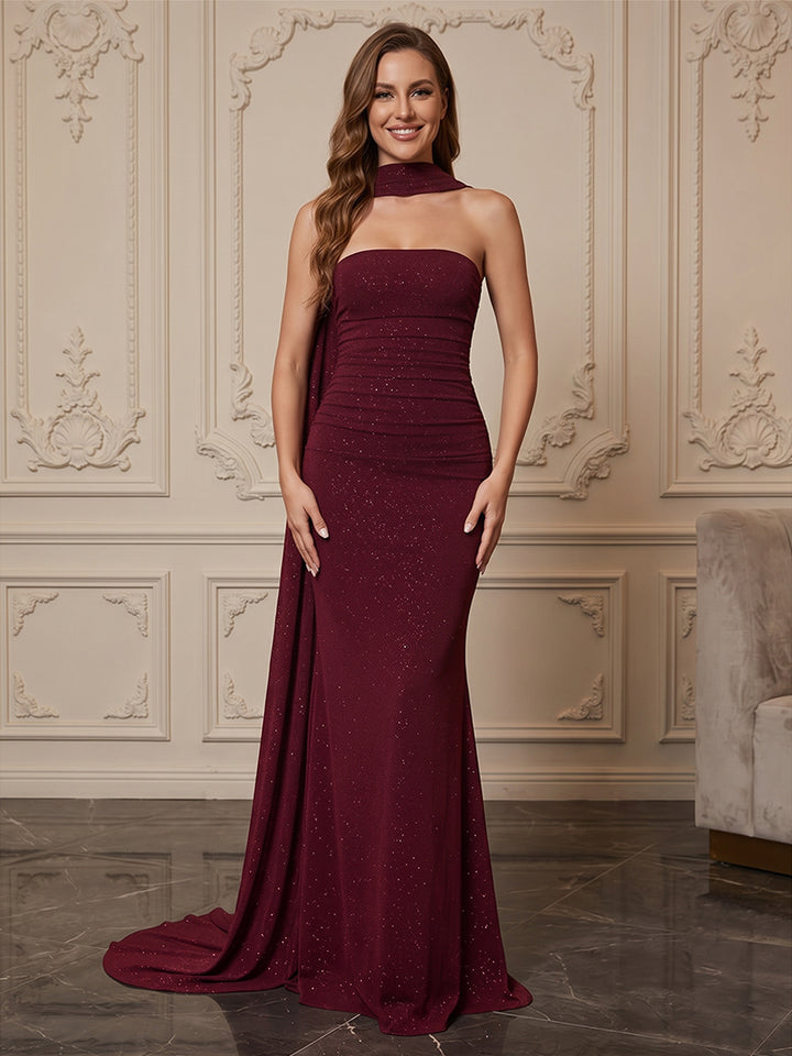 Sequin A Line Strapless Scarf  Formal Dresses