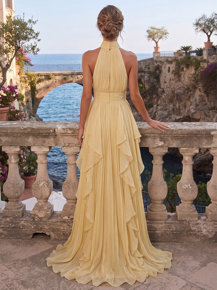 Chiffon A Line Halter Pleated Halter  Formal Dresses