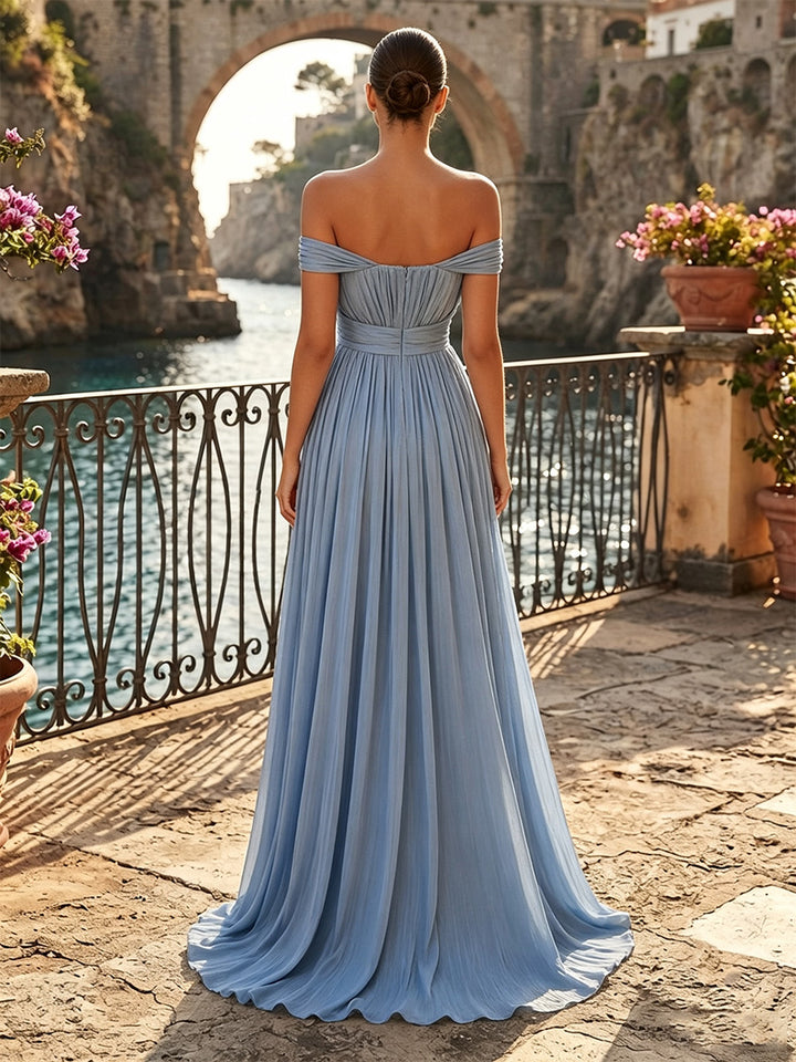 Chiffon A Line Off the Shoulder Pleats  Formal Dresses
