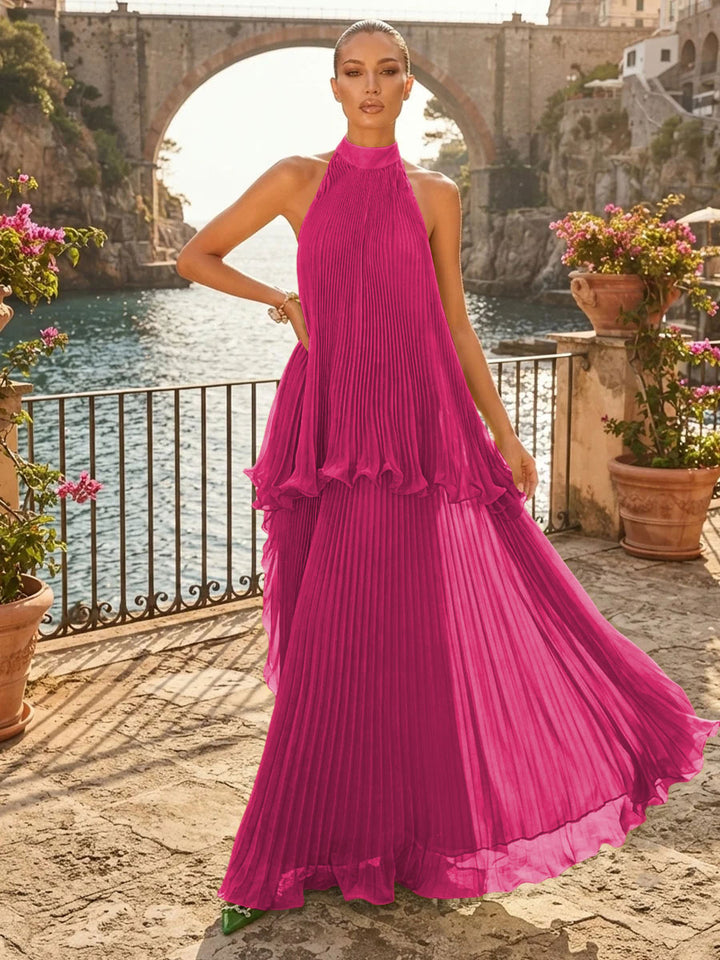 Chiffon A Line Halter Pleats Tiered Formal Dresses