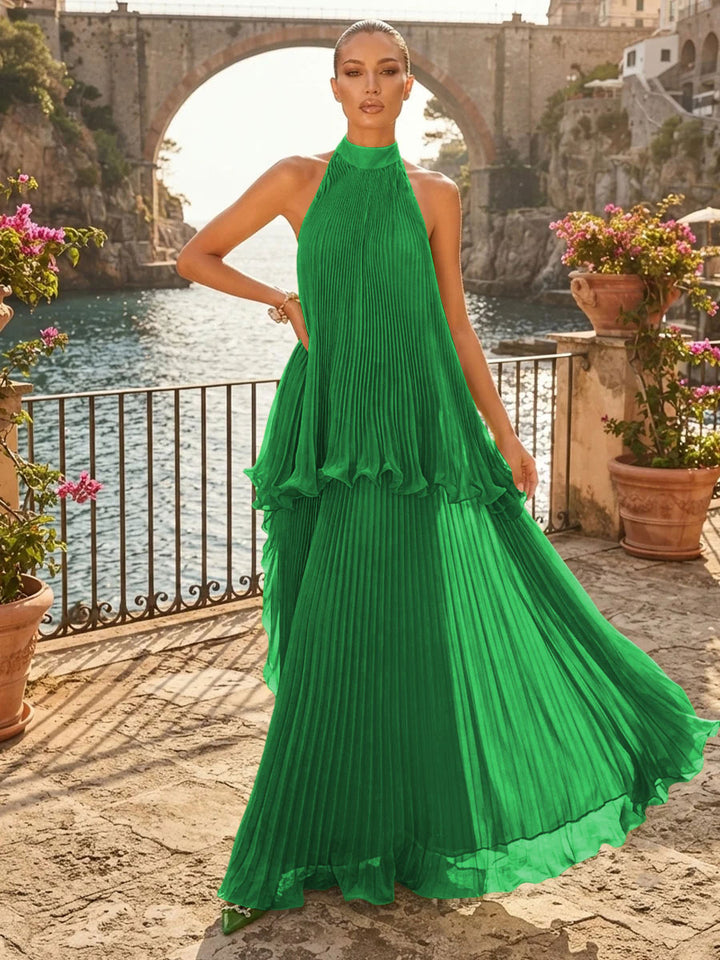 Chiffon A Line Halter Pleats Tiered Formal Dresses