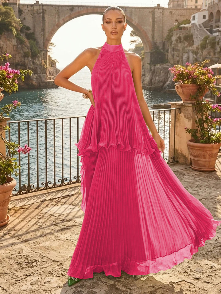Chiffon A Line Halter Pleats Tiered Formal Dresses