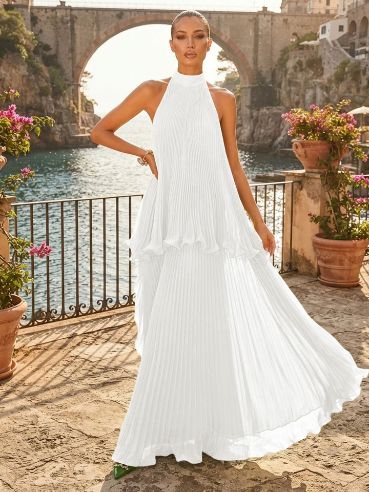 Chiffon A Line Halter Pleats Tiered Formal Dresses