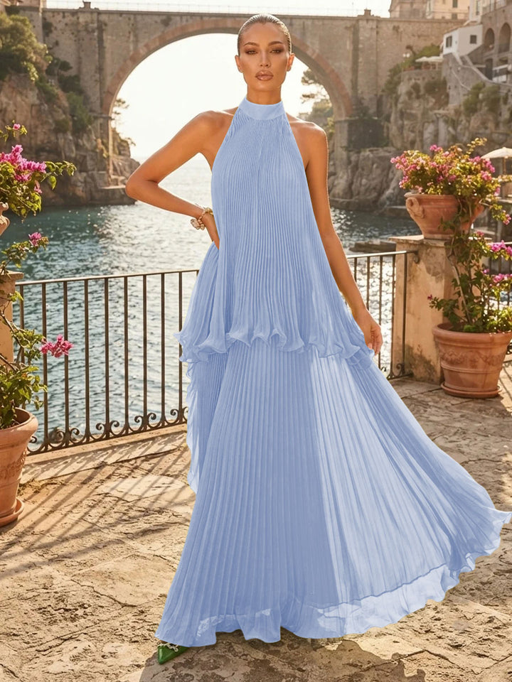 Chiffon A Line Halter Pleats Tiered Formal Dresses