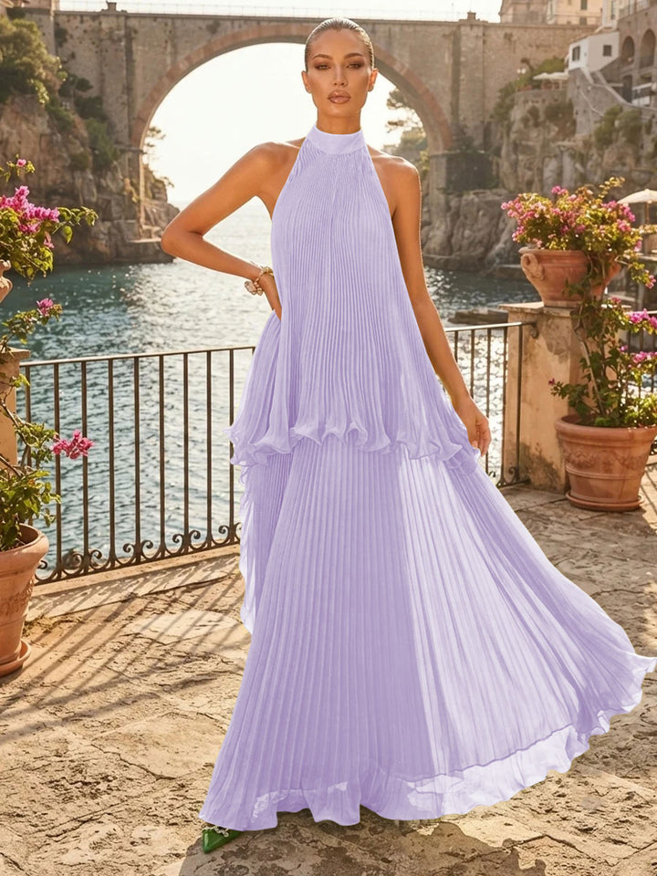 Chiffon A Line Halter Pleats Tiered Formal Dresses