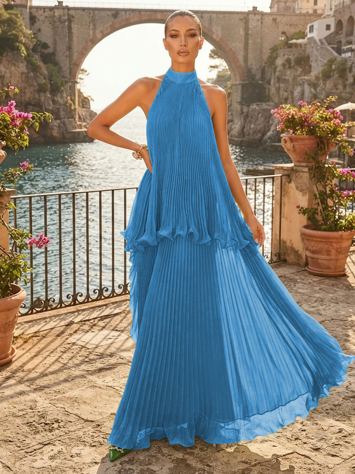 Chiffon A Line Halter Pleats Tiered Formal Dresses