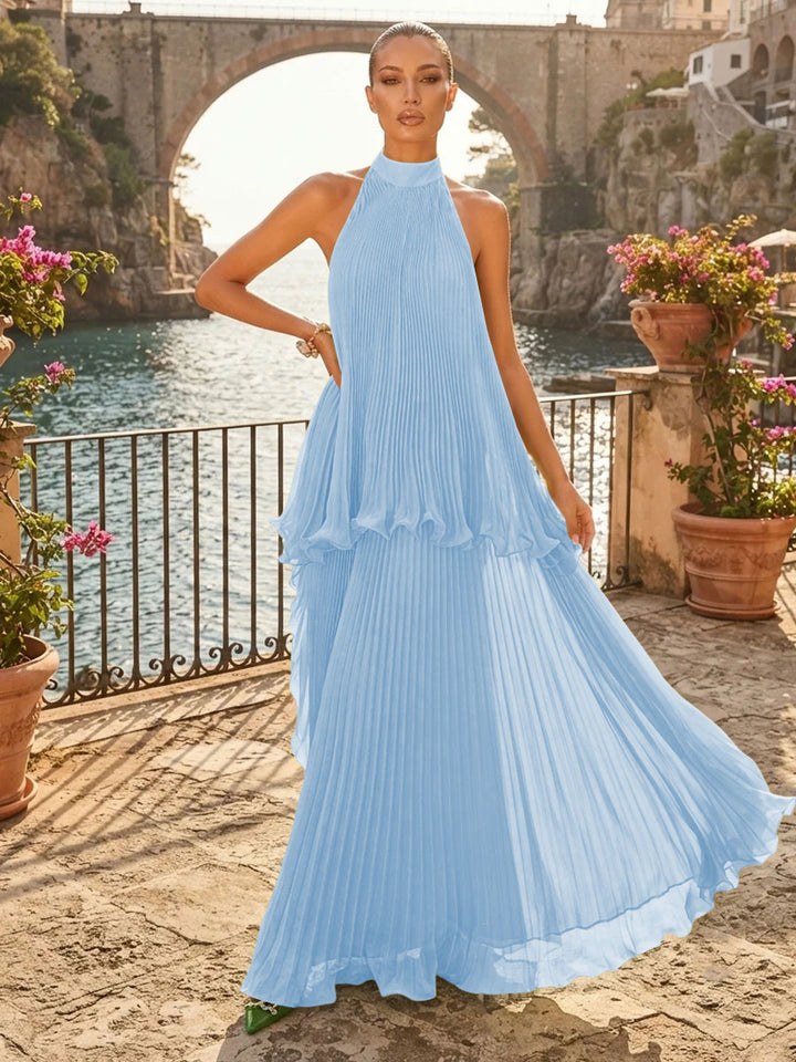 Chiffon A Line Halter Pleats Tiered Formal Dresses