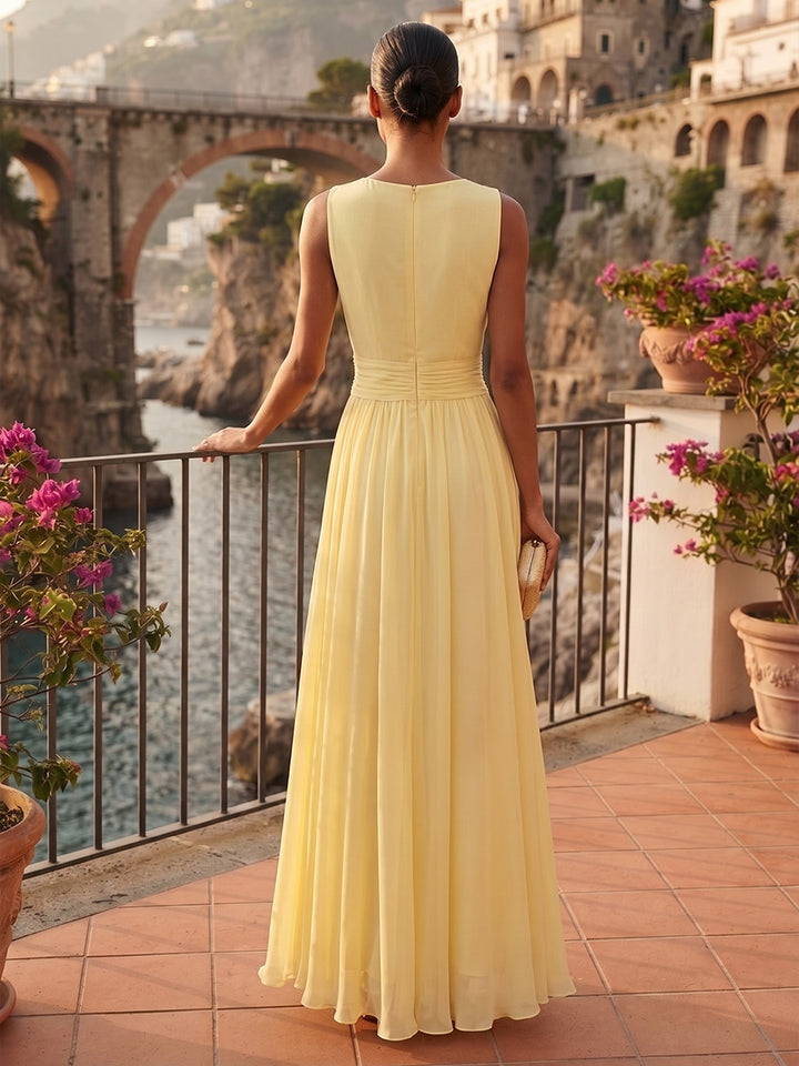 Chiffon A Line Jewel Neck Pleats  Formal Dresses