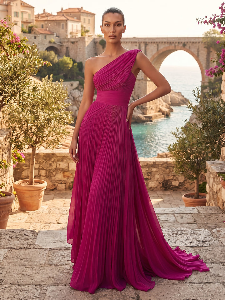 Chiffon A Line One Shoulder Pleats  Formal Dresses