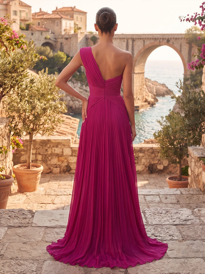 Chiffon A Line One Shoulder Pleats  Formal Dresses