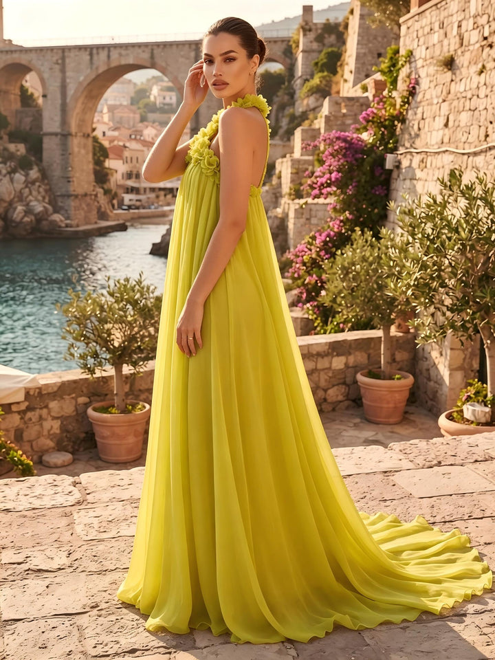 Chiffon A Line Halter Pleats  Formal Dresses