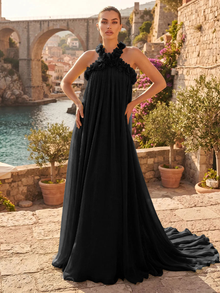 Chiffon A Line Halter Pleats  Formal Dresses