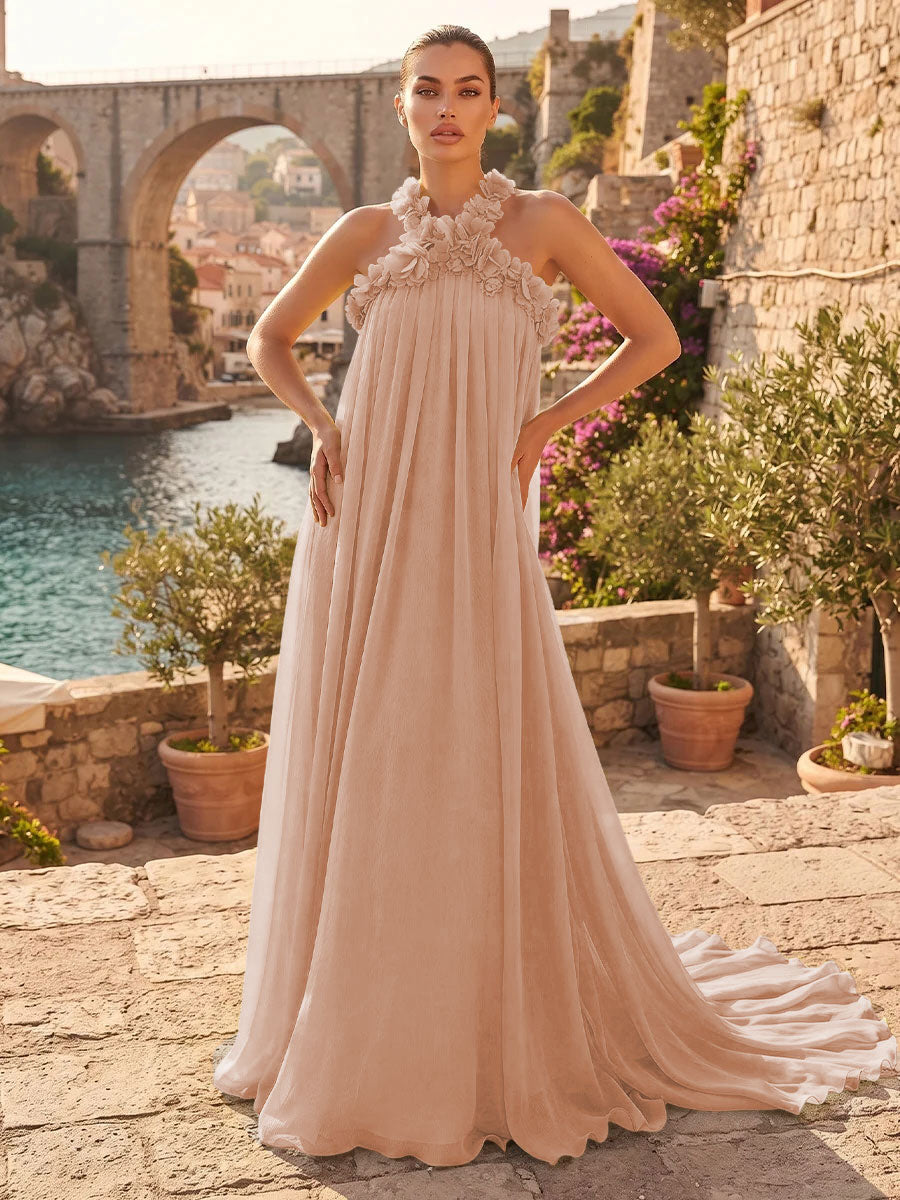 Chiffon A Line Halter Pleats  Formal Dresses