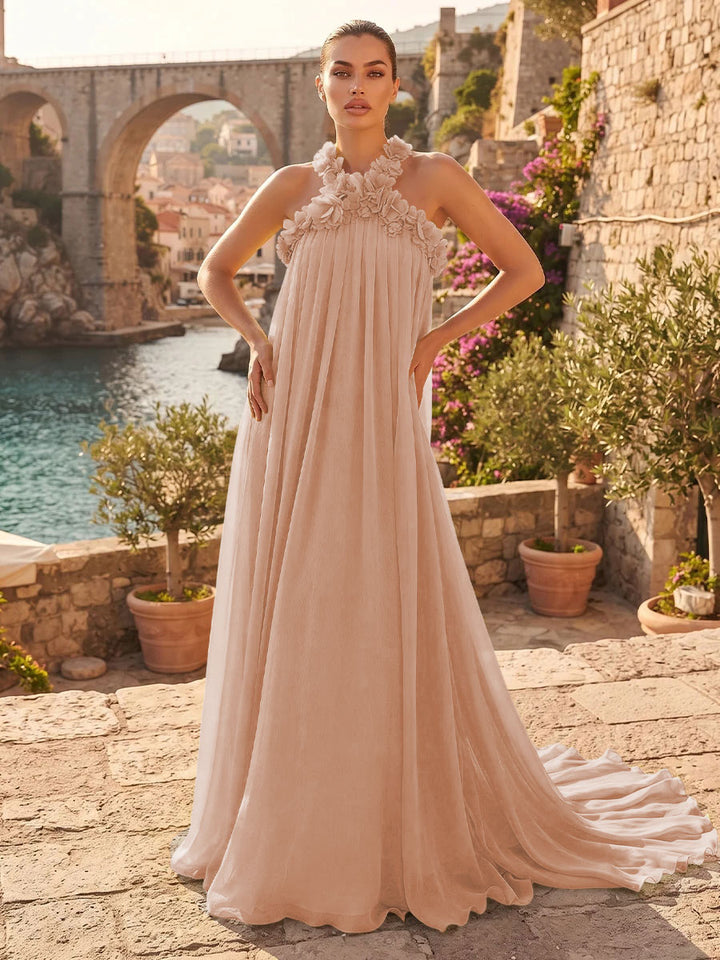 Chiffon A Line Halter Pleats  Formal Dresses