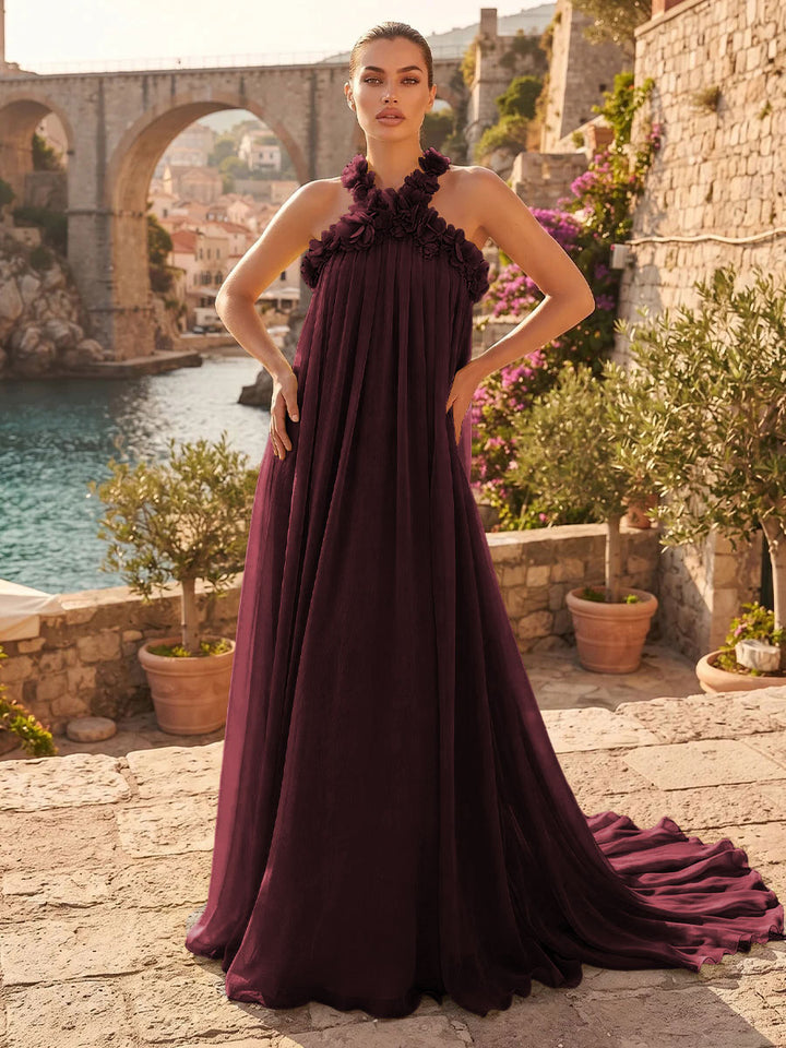 Chiffon A Line Halter Pleats  Formal Dresses