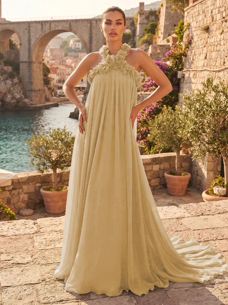 Chiffon A Line Halter Pleats  Formal Dresses