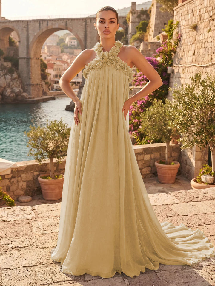 Chiffon A Line Halter Pleats  Formal Dresses