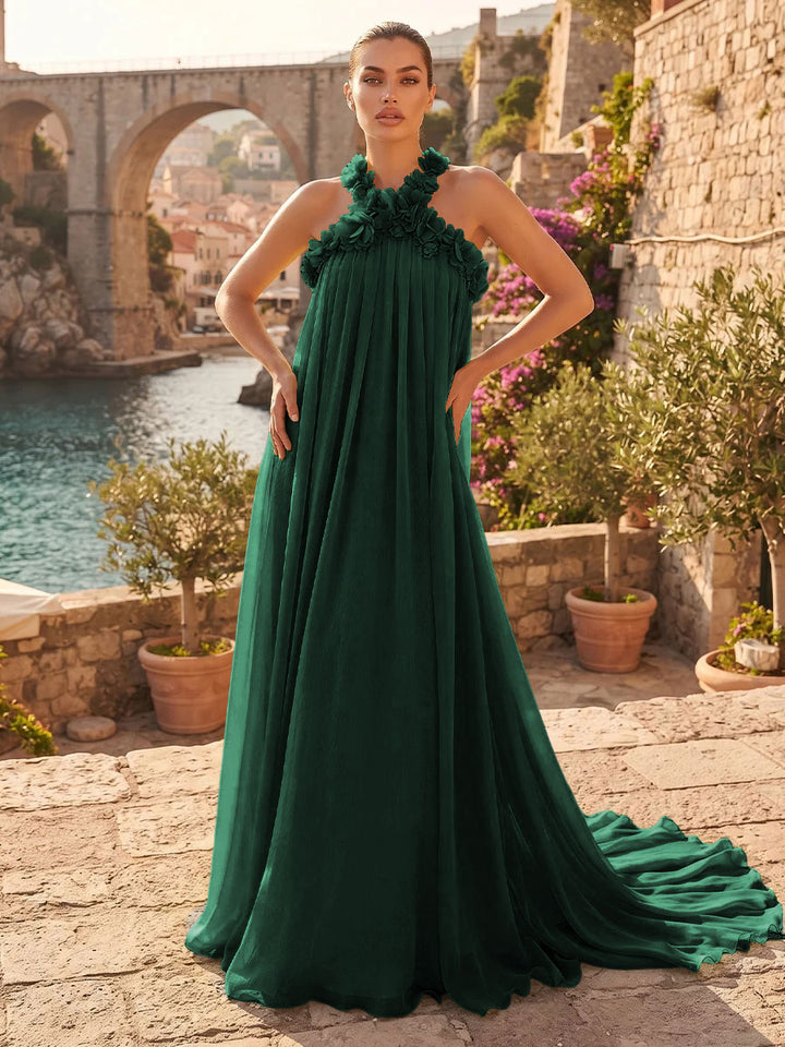 Chiffon A Line Halter Pleats  Formal Dresses