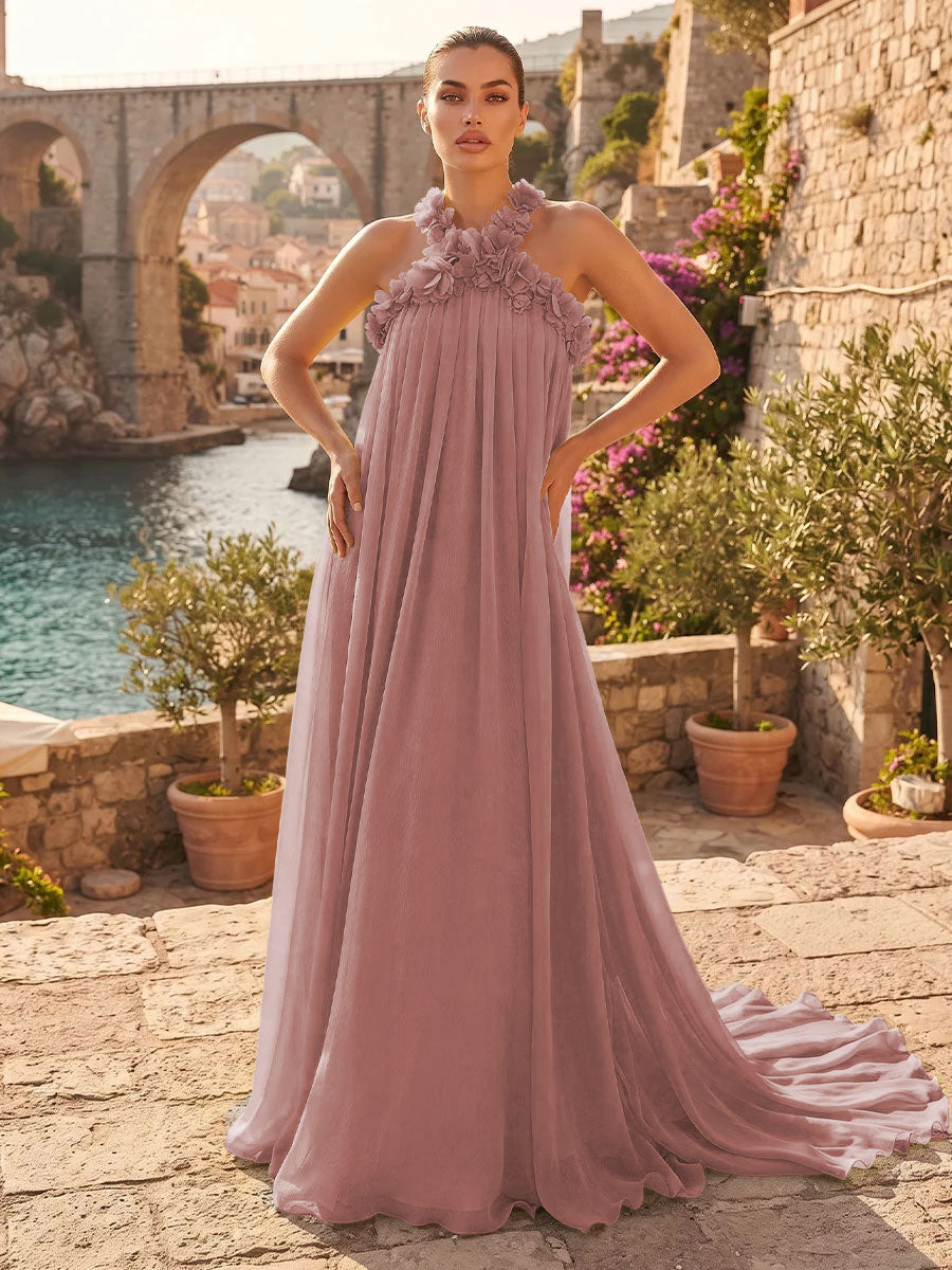 Chiffon A Line Halter Pleats  Formal Dresses