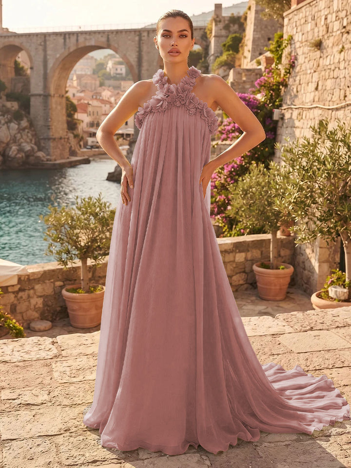 Chiffon A Line Halter Pleats  Formal Dresses