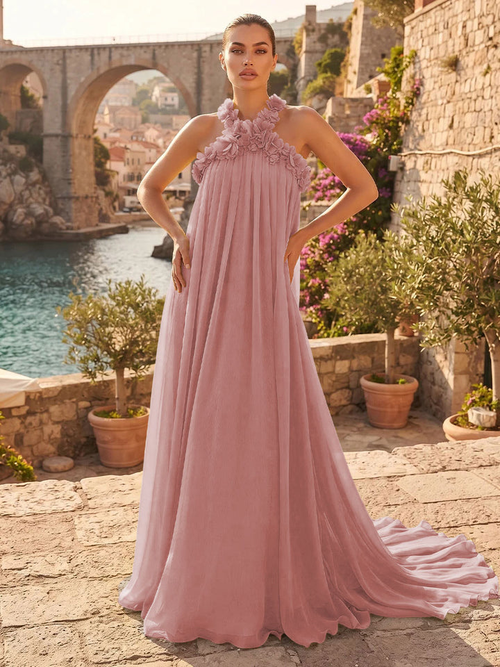 Chiffon A Line Halter Pleats  Formal Dresses