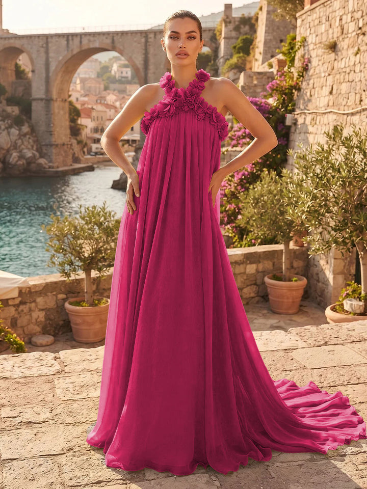 Chiffon A Line Halter Pleats  Formal Dresses