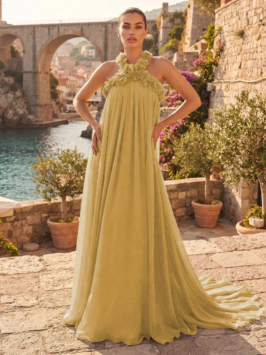 Chiffon A Line Halter Pleats  Formal Dresses