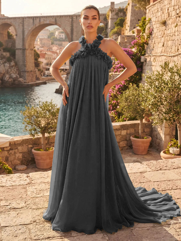 Chiffon A Line Halter Pleats  Formal Dresses