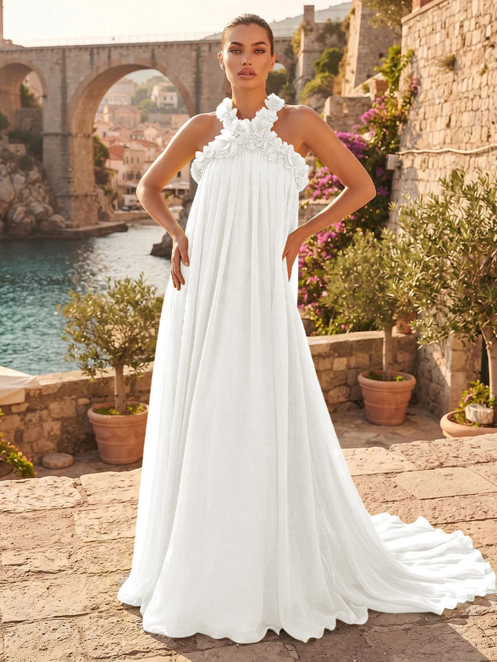 Chiffon A Line Halter Pleats  Formal Dresses