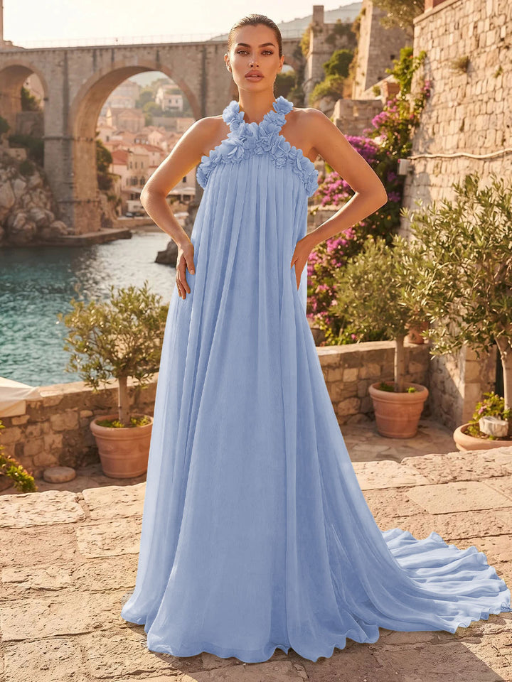 Chiffon A Line Halter Pleats  Formal Dresses