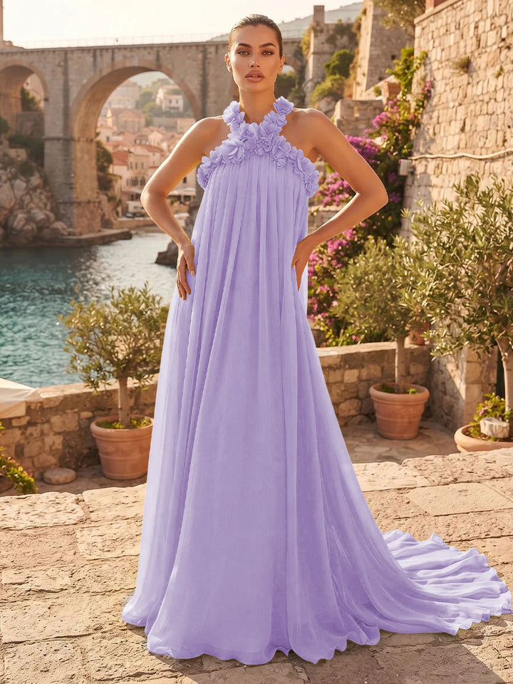 Chiffon A Line Halter Pleats  Formal Dresses