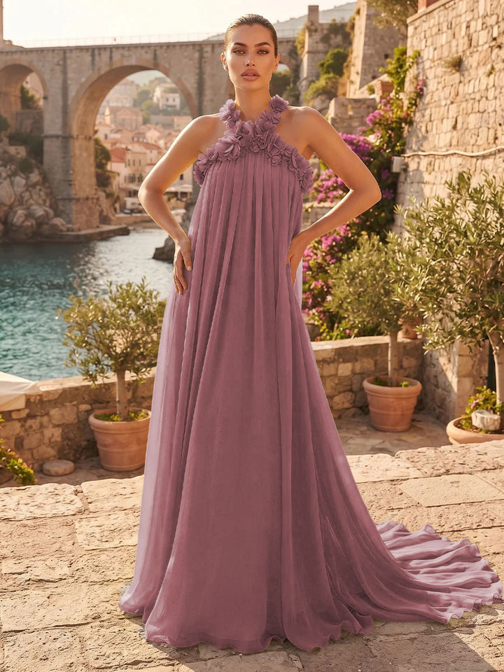 Chiffon A Line Halter Pleats  Formal Dresses