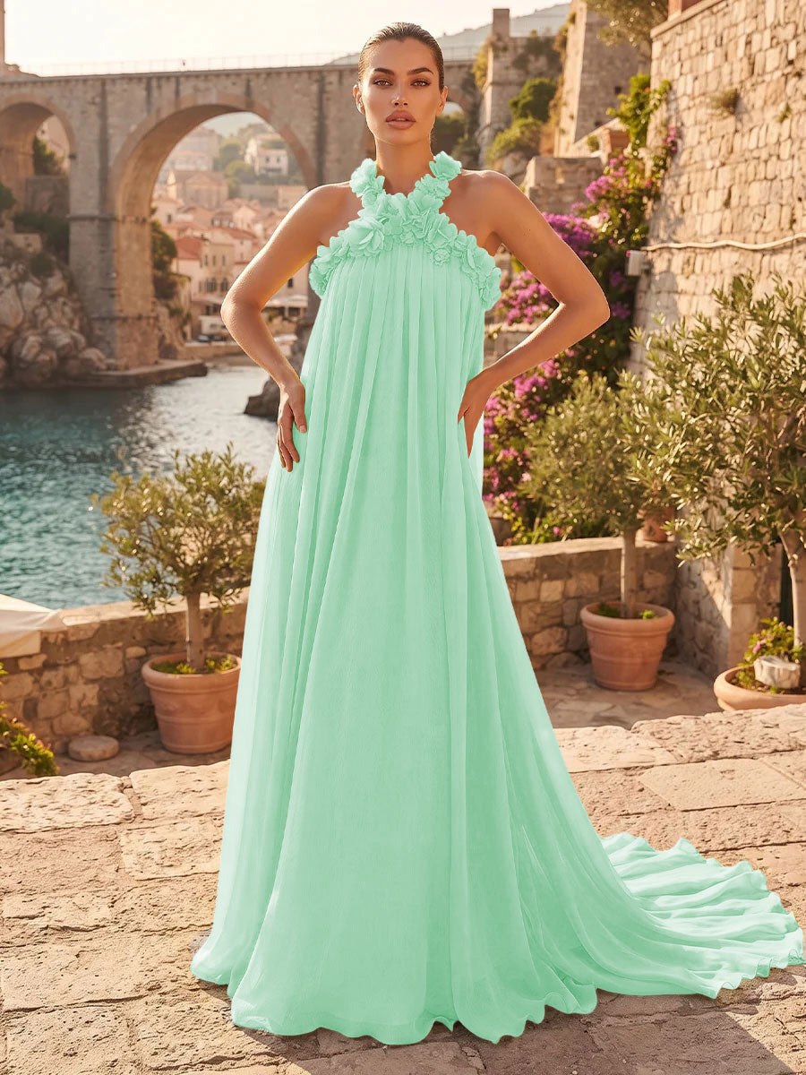 Chiffon A Line Halter Pleats  Formal Dresses