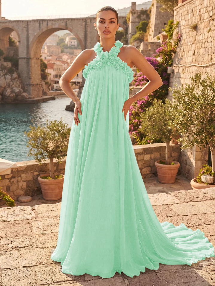 Chiffon A Line Halter Pleats  Formal Dresses