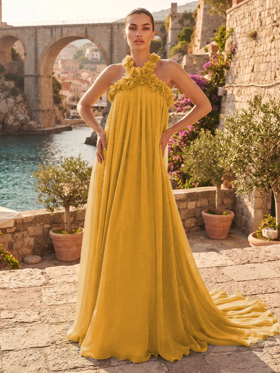 Chiffon A Line Halter Pleats  Formal Dresses