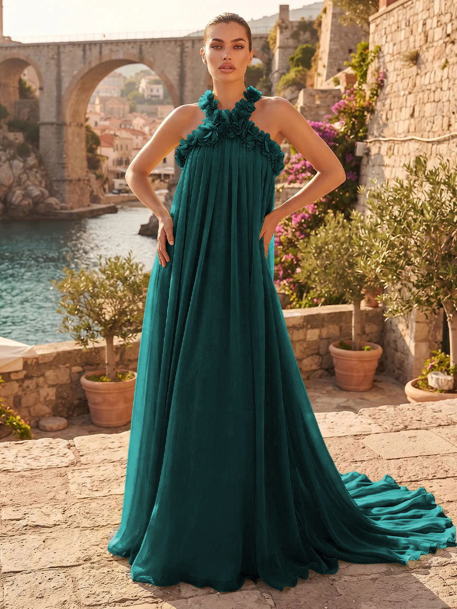 Chiffon A Line Halter Pleats  Formal Dresses