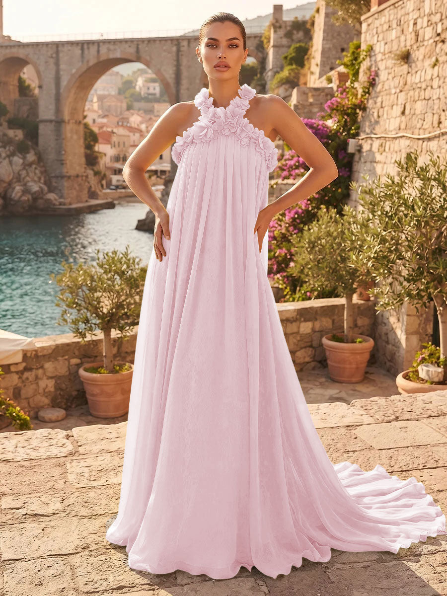 Chiffon A Line Halter Pleats  Formal Dresses