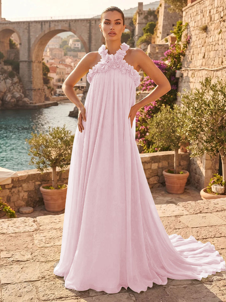 Chiffon A Line Halter Pleats  Formal Dresses