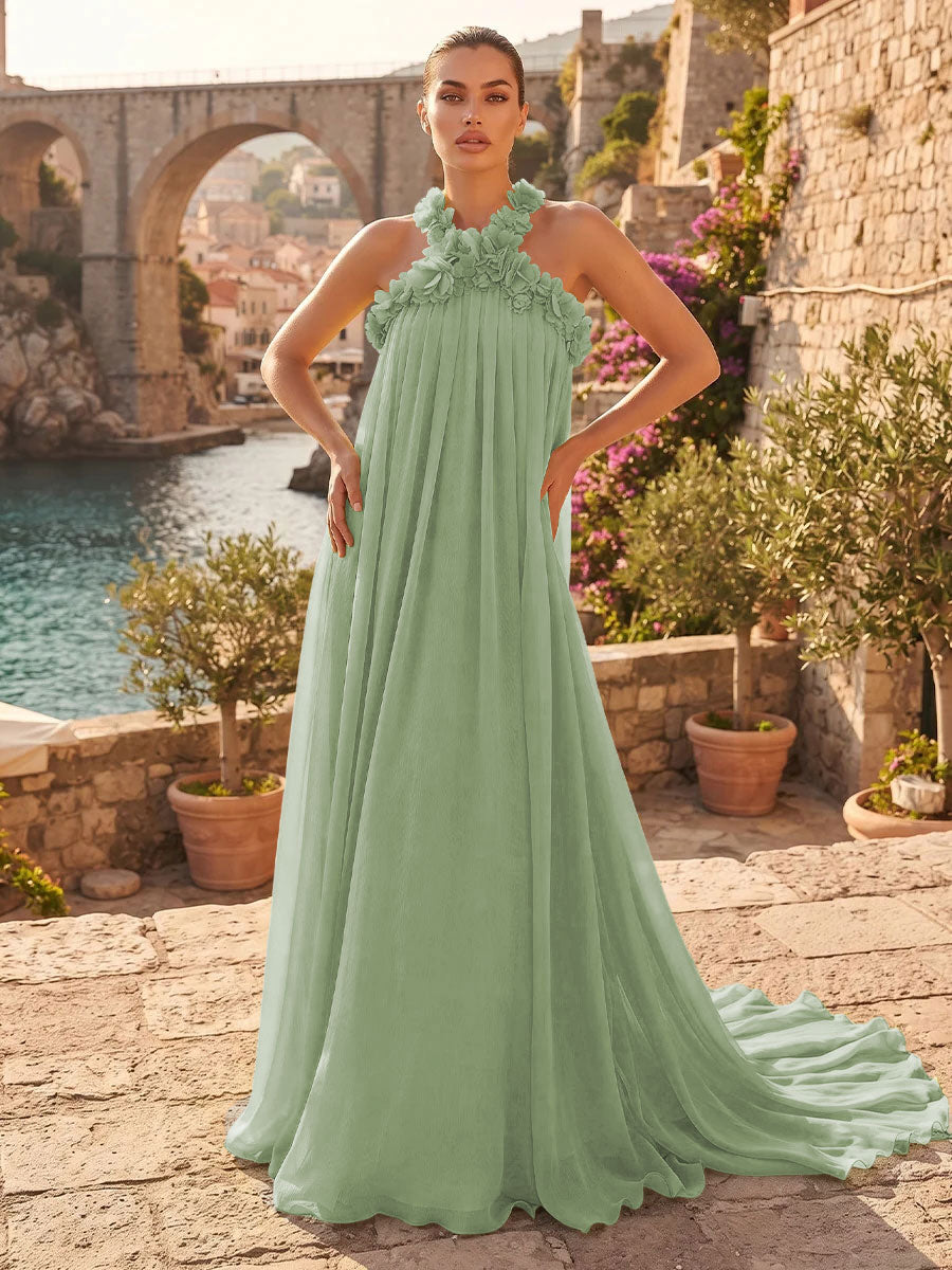 Chiffon A Line Halter Pleats  Formal Dresses