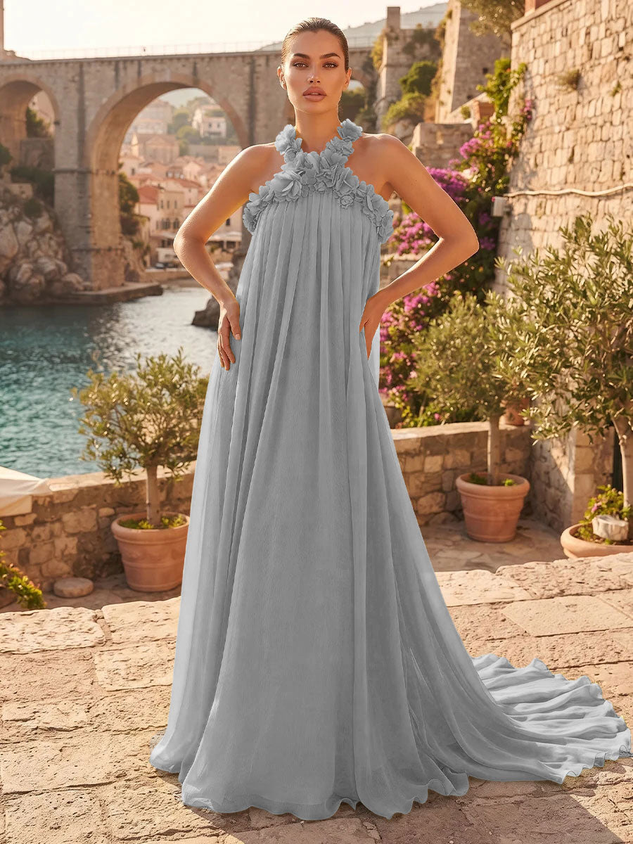 Chiffon A Line Halter Pleats  Formal Dresses