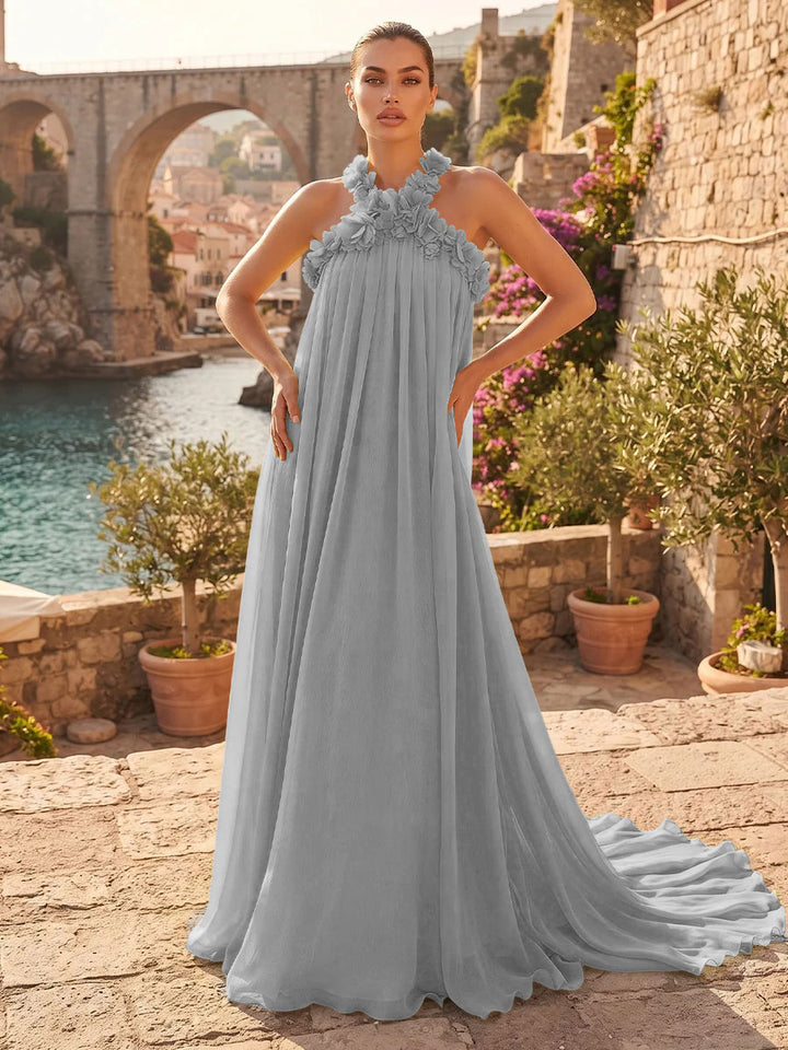 Chiffon A Line Halter Pleats  Formal Dresses