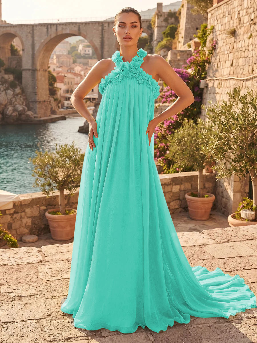 Chiffon A Line Halter Pleats  Formal Dresses