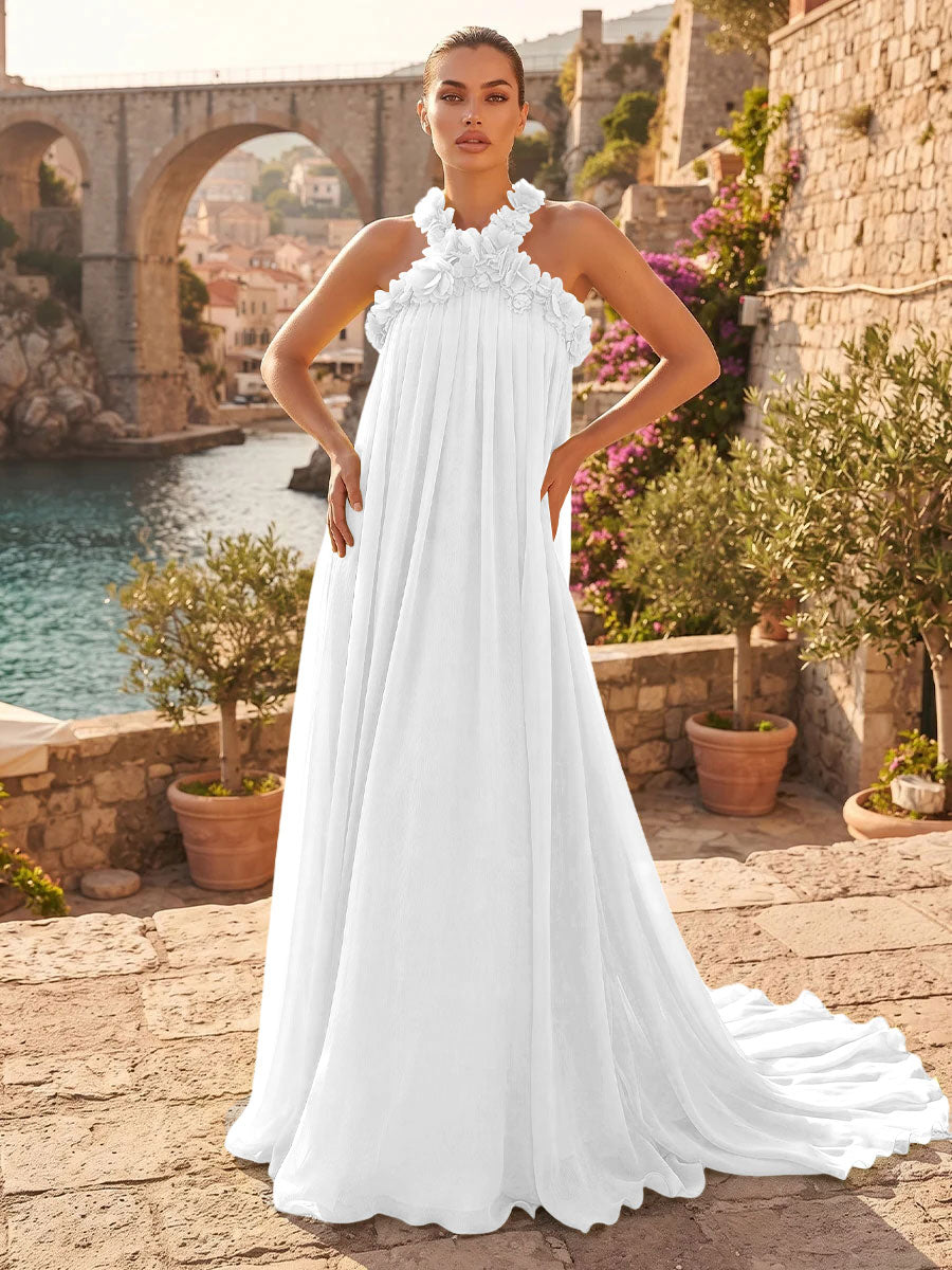 Chiffon A Line Halter Pleats  Formal Dresses