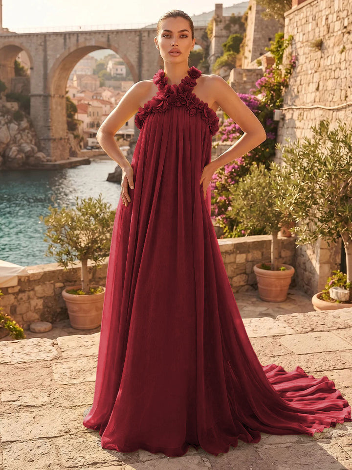 Chiffon A Line Halter Pleats  Formal Dresses