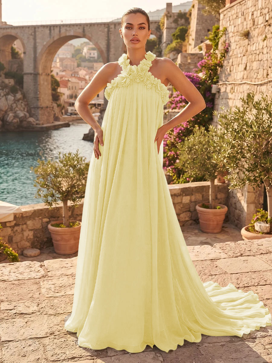 Chiffon A Line Halter Pleats  Formal Dresses