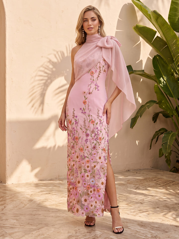 Tulle Mermaid Halter Cape Side Slit Formal Dresses